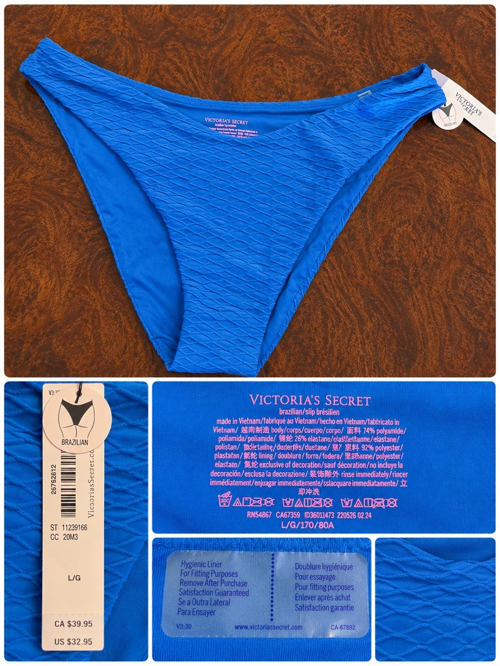 Victoria’s Secret Textured Brazilian Bikini Bottom – Blue – NWT – Size Large